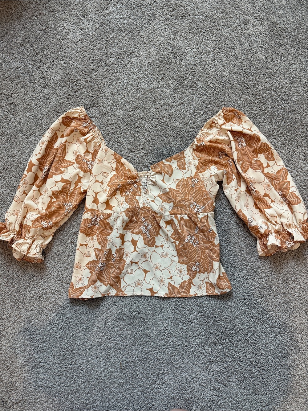 Pink Lily - Burnt Orange/Rust Brown Floral Blouse - Size Large NWOT